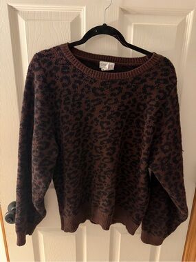 Softies Brown Leopard Crewneck Sweater